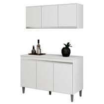 Armário Aéreo e Balcão Gabinete Cozinha Manu 120cm Com Tampo 3 Portas Branco - Desk Design Armário Aéreo e Balcão Gabinete Cozinha Manu 120cm Com Tampo 3 Portas Branco - Desk Design