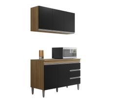 Armário Aéreo e Balcão + Tampo Andréia 120cm Amêndoa/Preto - AJL Móveis