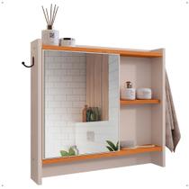 Armário Aéreo Espelheira Armarinho para Banheiro com Espelho Genova - Off White/Cinamomo - Lojas RPM