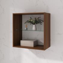 Armário Aéreo Fit 60cm sem Porta e com Prateleira de Vidro Marrom/Oliva