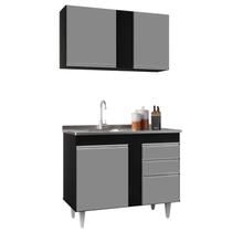 Armário Aéreo Indiana e Balcão Gabinete 100cm com Pia Inox Luziania Preto/Cinza- Lumil Armário Aéreo Indiana e Balcão Gabinete 100cm com Pia Inox Luziania Preto/Cinza- Lumil
