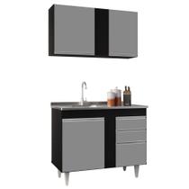 Armário Aéreo Indiana e Balcão Gabinete 100cm com Pia Inox Luziania Preto/Cinza- Lumil - Lumil Móveis