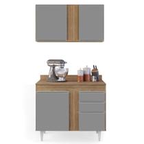 Armário Aéreo Indiana e Balcão Gabinete 100cm Luziania Castanho/Cinza - Lumil