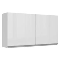 Armário Aéreo Madesa Acordes 100% MDF 120 Cm Portas Branco Brilho