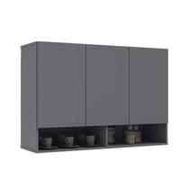 Armário Aéreo MIL Com Nichos Para Objetos e Decoração 3 Portas Com Dobradiças Metálicas Amplo Espaço Interno e Sem Puxadores Externos Cor Cinza Armário Aéreo MIL Com Nichos Para Objetos e Decoração 3 Portas Com Dobradiças Metálicas Amplo Espaço Interno e Sem Puxadores Externos Cor Cinza