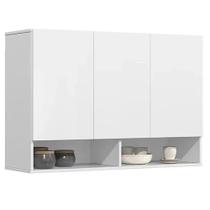 Armário Aéreo Milão 3 Portas e 2 Nichos EJ Cor Branco Armário Aéreo Milão 3 Portas e 2 Nichos EJ Cor Branco