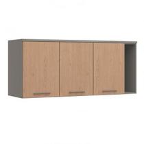 Armário Aéreo Modulado Elegance 3 Portas e 1 Nicho - Cinza/Carvalho