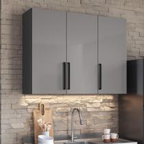 Armário Aéreo Modulado Fidelitá Mônaco 120cm 3 Portas Chumbo/Titânio - Fidelitá Móveis Armário Aéreo Modulado Fidelitá Mônaco 120cm 3 Portas Chumbo/Titânio - Fidelitá Móveis