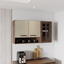 Armário Aéreo Modulado Vazado Com Vidro Fidelitá Lisboa 120cm 3 Portas Noce/Off-White Armário Aéreo Modulado Vazado Com Vidro Fidelitá Lisboa 120cm 3 Portas Noce/Off-White