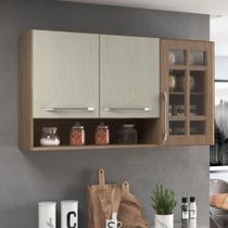 Armário Aéreo Modulado Vazado Com Vidro Fidelitá Paris 120 Cm 3 Portas Nogal/Salinas
