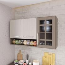 Armário Aéreo Modulado Vazado Com Vidro Fidelitá Paris 120 Cm 3 Portas Nogal/Salinas Armário Aéreo Modulado Vazado Com Vidro Fidelitá Paris 120 Cm 3 Portas Nogal/Salinas