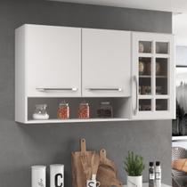 Armário Aéreo Modulado Vazado Com Vidro Fidelitá Viena 120 Cm 3 Portas Branco