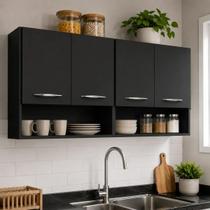 Armário Aéreo Modular 120 Cm 4 Porta Nicho Cozinha Planejado Preto Armário Aéreo Modular 120 Cm 4 Porta Nicho Cozinha Planejado Preto