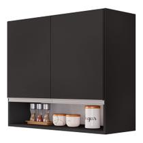 Armário Aéreo Multiuso Lux 80cm 100%MDF 02 Portas com Nicho Integrado Preto - Desk Design Armário Aéreo Multiuso Lux 80cm 100%MDF 02 Portas com Nicho Integrado Preto - Desk Design