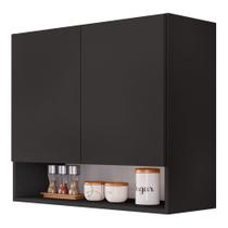 Armário Aéreo Multiuso Meg 80cm 100%mdf 02 Portas Com Nicho Integrado Preto - Abmaza