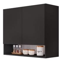 Armário Aéreo Multiuso Meg 80cm 100%MDF 02 Portas com Nicho Integrado Preto - Desk Design