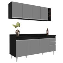 Armário Aéreo Nevada e Balcão 180cm com Tampo Dallas Preto/Cinza - Lumil Armário Aéreo Nevada e Balcão 180cm com Tampo Dallas Preto/Cinza - Lumil