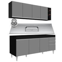 Armário Aéreo Nevada e Balcão Gabinete 180cm Com Pia Dallas Preto/Cinza - Lumil