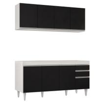 Armário Aéreo Nevada e Balcão Para Pia 160cm Arkansas Branco/Preto - Lumil Armário Aéreo Nevada e Balcão Para Pia 160cm Arkansas Branco/Preto - Lumil