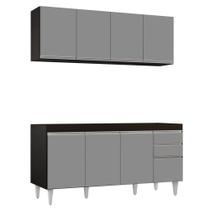 Armário Aéreo Nevada e Balcão Para Pia 160cm Arkansas Preto/Cinza - Lumil Armário Aéreo Nevada e Balcão Para Pia 160cm Arkansas Preto/Cinza - Lumil