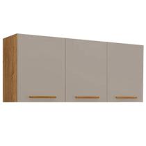 Armário Aéreo New Valencia 3 Portas Salleto Cor Cinamomo Off White