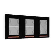 Armário Aéreo p/ Cozinha Mirage New Aço 3 Portas c/Vidro 120cm Branco/Preto - Telasul