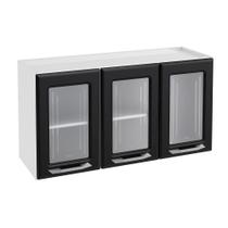 Armário Aéreo p/ Cozinha Topázio 3 Portas c/ Vidro Branco/Preto - Telasul