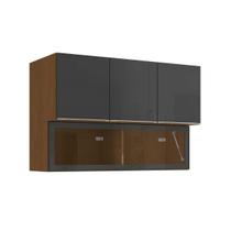 Armário Aéreo p/ Cozinha Vibra T651 c/ 4 Portas (1 c/ Vidro) 120cm Canela/Grafite Lacca - Kappesberg Armário Aéreo p/ Cozinha Vibra T651 c/ 4 Portas (1 c/ Vidro) 120cm Canela/Grafite Lacca - Kappesberg