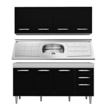 Armário Aéreo Panamá e Balcão Gabinete Áustria com Pia Inox 160cm Branco/Preto - Lumil Móveis