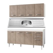Armário Aéreo Panamá e Balcão Gabinete Pia Inox Áustria 160cm Branco/Castanho - Lumil Móveis