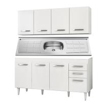 Armário Aéreo Panamá e Balcão Gabinete Pia Inox Áustria 160cm Branco - Lumil Móveis