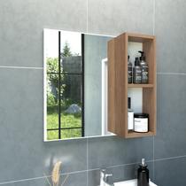 Armário aéreo para banheiro 50cm Verona 02 nichos com espelho Branco/Carvalho Móveis Bosi