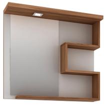 Armário Aéreo Para Banheiro 70cm Com 03 Prateleiras E Espelho Veneza B06 Branco Nogal - Lyam Decor