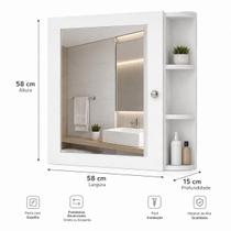 Armário Aéreo Para Banheiro Com 1 Porta e Espelho MDF Branco Tx 58x58 Instalação Da Prateleira Para lado Direito ou Esquerdo.