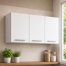 Armário Aéreo para Cozinha 120 Cm 3 Portas Suspenso Compacta Aço Multiuso Branco
