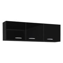 Armário Aéreo Para Cozinha 3 Portas 120 Cm Preto - Poquema