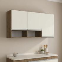 Armário Aéreo para Cozinha 3 Portas 2 Nichos Athena Marrom/Itaúba/Off White