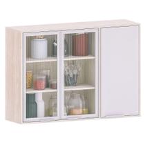 Armário Aéreo Para Cozinha Com Portas De Vidro 120 Cm Atenas Cinza Cristal/vidro Canelado Armário Aéreo Para Cozinha Com Portas De Vidro 120 Cm Atenas Cinza Cristal/vidro Canelado
