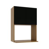 Armário Aéreo para Micro-ondas Slim 60CM 2 Portas MDP de Bater Freijó e Preto Armário Aéreo para Micro-ondas Slim 60CM 2 Portas MDP de Bater Freijó e Preto