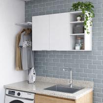 Armário Aéreo Parede Embutido Multiuso Cozinha Lavanderia Nicho Organizador 2 Portas Ópera - Branco