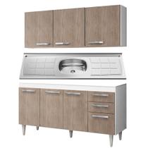 Armário Aéreo Parma e Balcão Gabinete Pia Inox Lisboa 150cm Branco/Castanho - Lumil Móveis