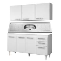 Armário Aéreo Parma e Balcão Gabinete Pia Inox Lisboa 150cm Branco - Lumil Móveis