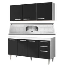 Armário Aéreo Parma e Balcão Gabinete Pia Inox Lisboa 150cm Branco/Preto - Lumil Móveis