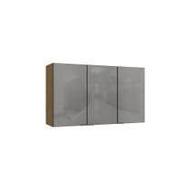 Armário Aéreo Suprema 3 Portas Freijó/Preto/Vidro Inox 1,20m x 34cm