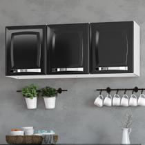 Armário Aéreo Suspenso 3 Portas 1 Prateleira Cozinha Modulada 105 cm Organizador Multiuso Preto