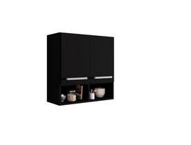 Armario Aereo Suspenso de Parede 2 Portas Preto Argélia Brienza Movelaria