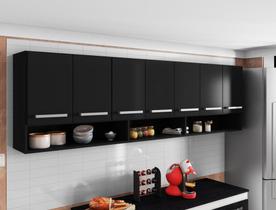 Armario Aereo Suspenso de Parede 7 Portas Preto Luxemburgo Brienza Movelaria