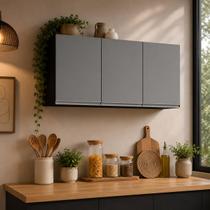 Armário Aéreo Suspenso Tina 120cm com 3 Portas MDP Fosco para Cozinha, Lavanderia Armário Aéreo Suspenso Tina 120cm com 3 Portas MDP Fosco para Cozinha, Lavanderia