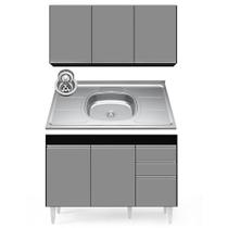 Armário Aéreo Virgínia e Balcão Com Pia 120cm Michigan Preto/Cinza - Lumil Móveis