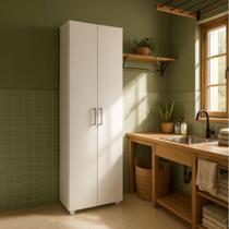 Armário Alto Lavanderia Multiuso 2 Portas 3 Prateleiras com Sapatas BS01A Cor Branco BRV Móveis Armário Alto Lavanderia Multiuso 2 Portas 3 Prateleiras com Sapatas BS01A Cor Branco BRV Móveis